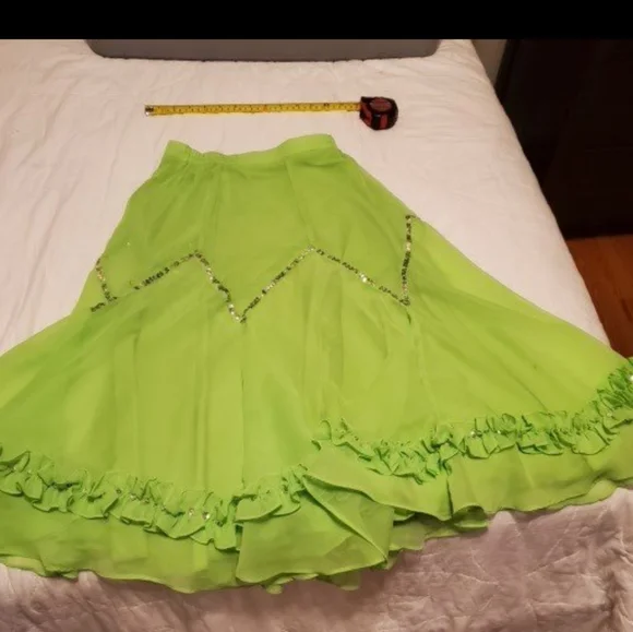 Neon Lime Green Ruffled Dance Skirt Sz M Halloween Costume - Picture 4 of 5